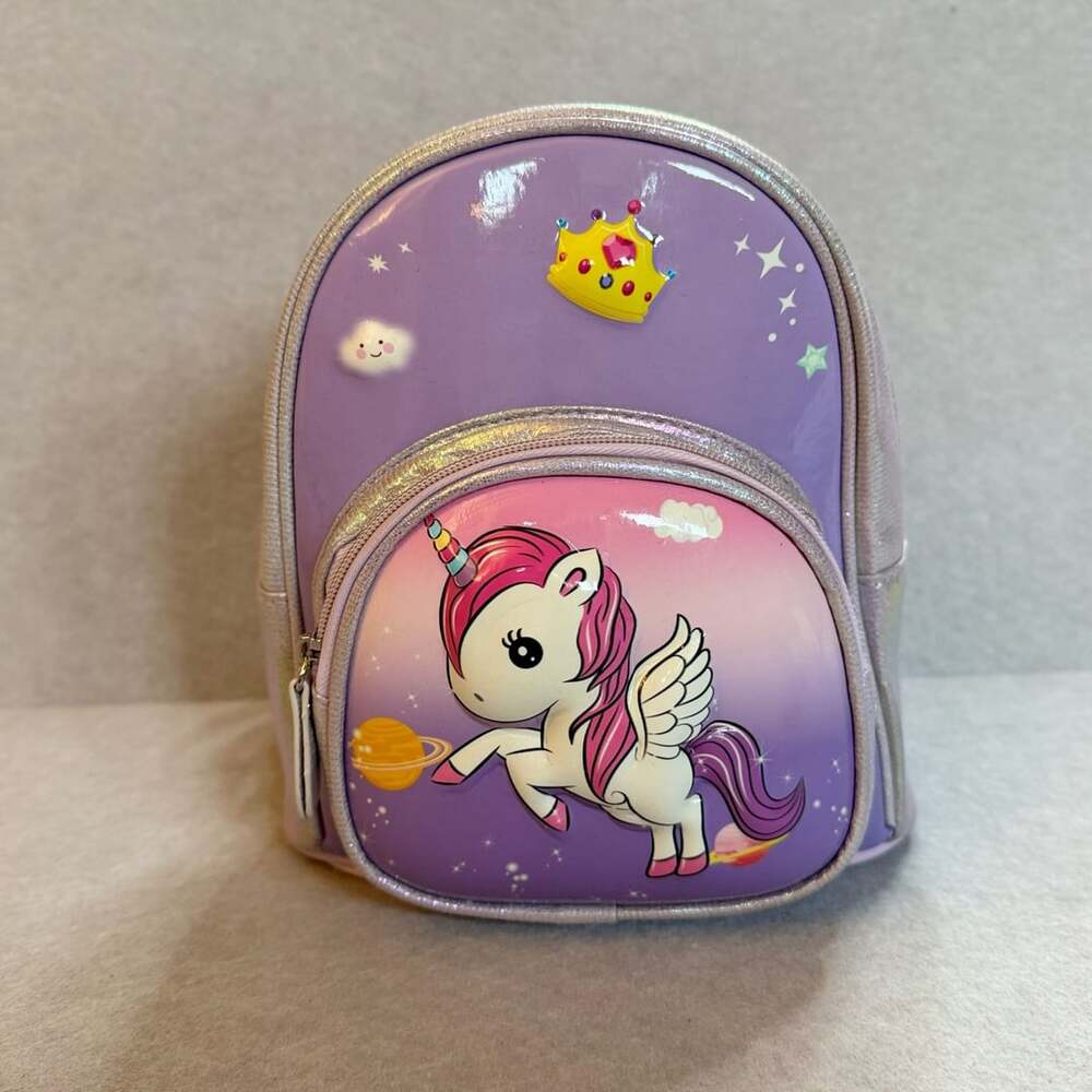 Girls Unicorn Mini Backpack Purple Pink Glitter Crown Adjustable Straps